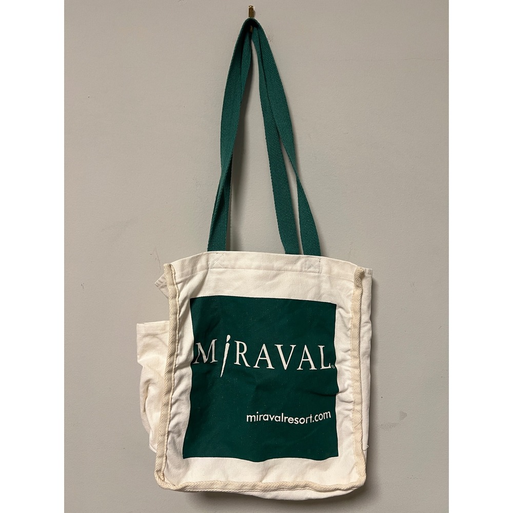 Miraval Resort Tote Bag Unisex Medium Cream Green Pre-owned Canvas Wellness Bag